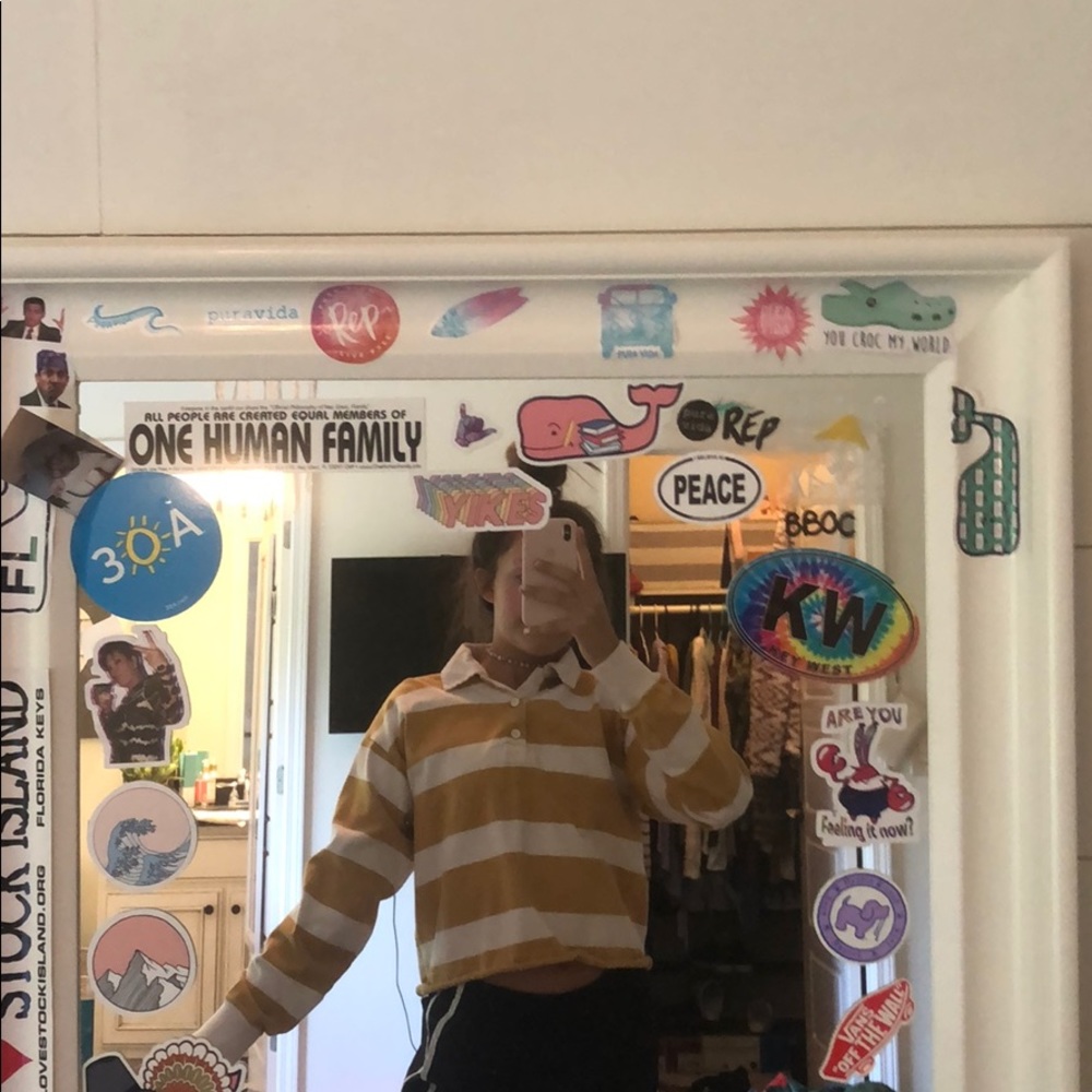 Cropped half button up yellow and white striped